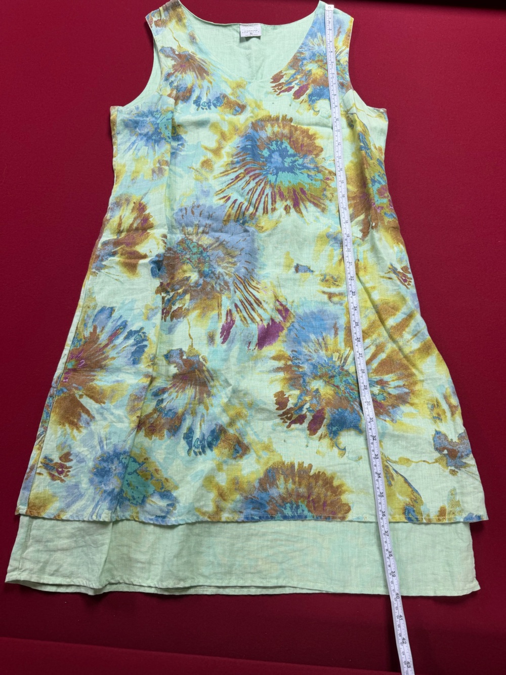 Linen Floral Print dress Mint, Blue & Mustard